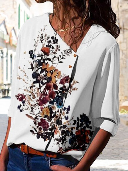 

Regular Fit Floral Square Neck Casual Blouse, White, Shirts & Blouses