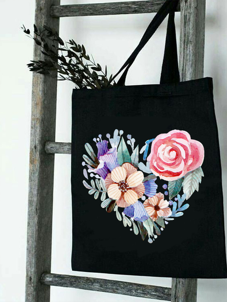 

Cordate Floral Shopping Tote, Black, Bags
