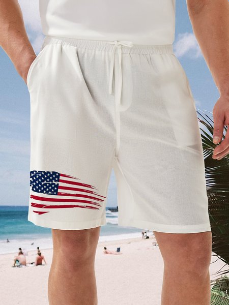 

American Flag Drawstring Bermuda Short, White, Men's shorts