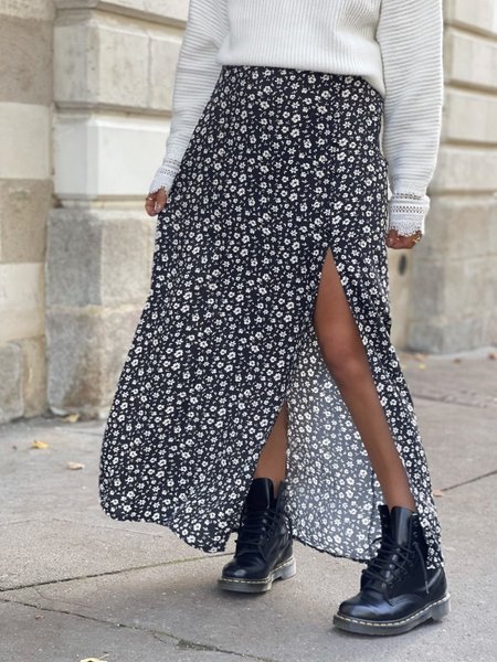 

Regular Fit Boho Floral Skirt, Black, Skirts