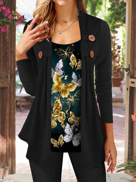 

Butterfly Knitted Casual Loose Two-Piece Set, Black, Suit Set