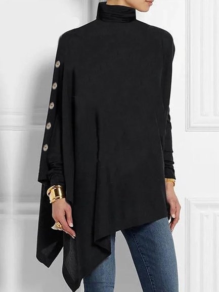 

Casual Buckle Top, Black, Long Sleeves