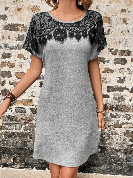 

Plain Casual Crew Neck Loose Dress, Gray, Dresses