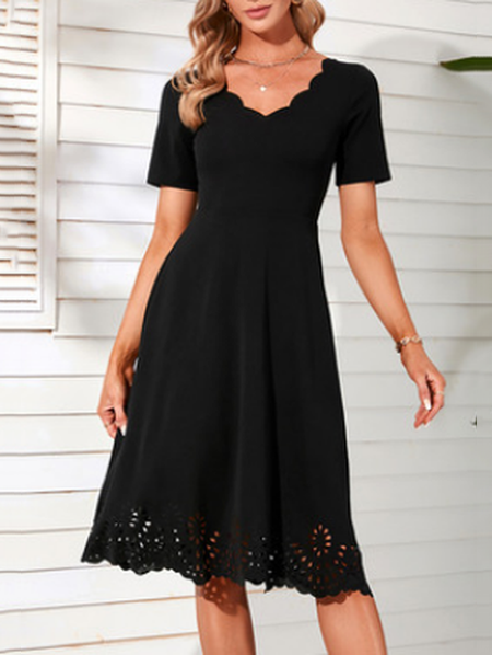 

V Neck Knitted Regular Fit Urban Dress, Black, Dresses