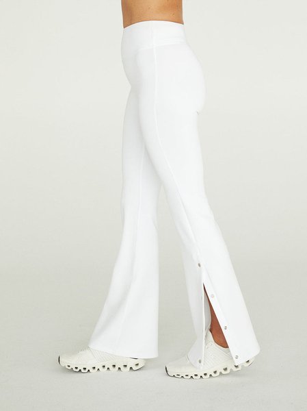 

Casual Plain Buckle Knitted Fashion Pants, White, Pants