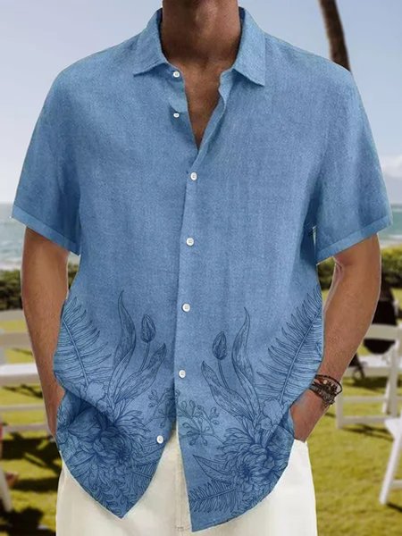 

Floral Short Sleeve Resort Shirt, Blue, Men Shirts