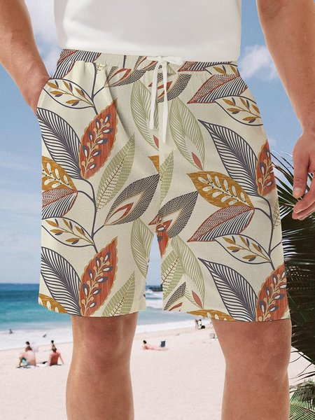 

Leaf Drawstring Bermuda Short, Beige, Men's shorts