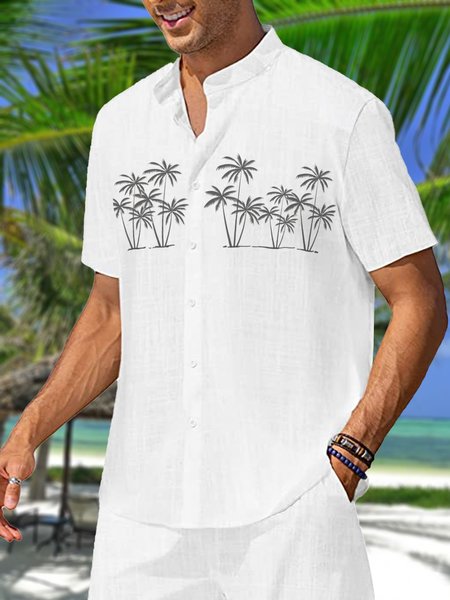 

Coconut Tree Short Sleeve Resort Shirt, White, Men Shirts