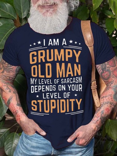 

Men's I Am A Grumpy Old Man Funny Graphic Print Cotton Casual Text Letters Crew Neck T-Shirt, Purplish blue, T-shirts