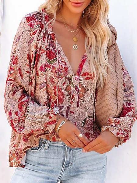 

Vacation V Neck Regular Fit Floral Top, Red, Tops