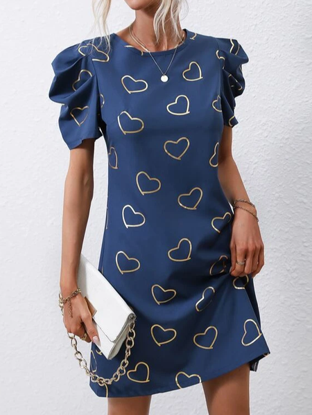 

Casual Loose Crew Neck Cotton-Blend Dress, Blue, Formal Dresses