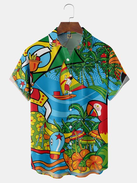 

Brazil Carnival Chest Pocket Short Sleeve Casual Shirt, Blue, Men Shirts
