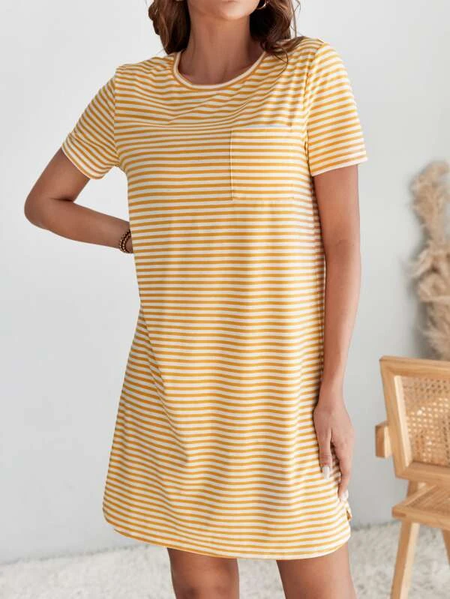 

Casual Cotton-Blend Color Block Dress, Yellow, Dresses