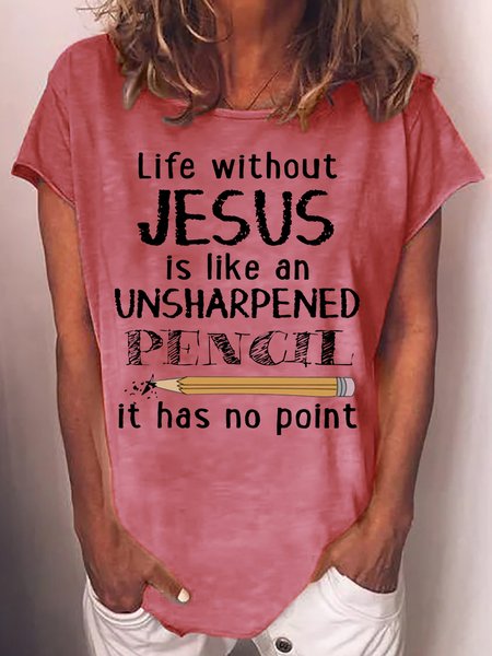 

Women's Funny Letter Christian Life Without Jesus Is like Casual T-Shirt, Red, T-shirts