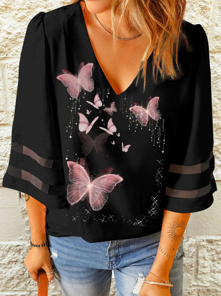 

V Neck Loose Casual Top, Multicolor, Tops