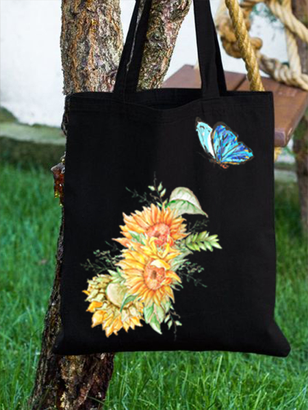 

Sunflower Butterfly Shopping Tote, Black, Bags