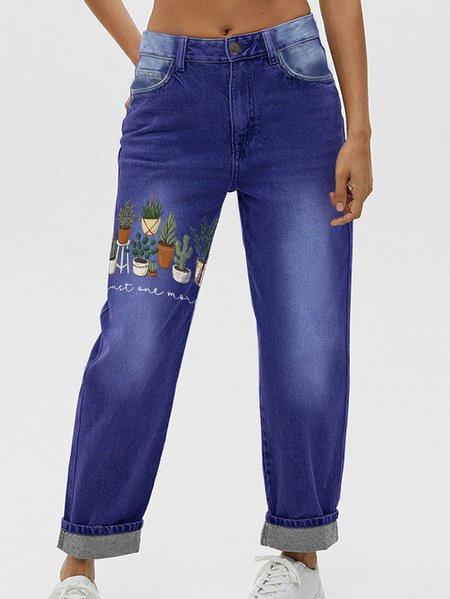 

Women's Plant Lover Just One More Plant Casual Printed Jeans, Blue, Jeans