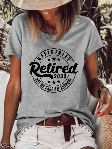 

Women's Funny Quote Retired 2023 Not My Problem Anymore Cotton Loose Text Letters Casual T-Shirt, Gray, T-shirts