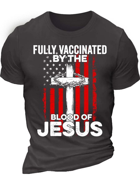 

Men’s Fully Vaccinated By The Blood Of Jesus Casual Crew Neck Cotton Regular Fit T-Shirt, Deep gray, T-shirts