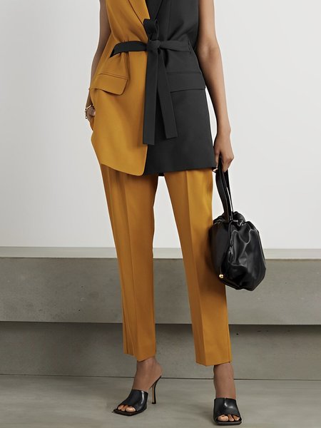 

Plain Urban Regular Fit Fashion Pants, Black-yellow, Pants