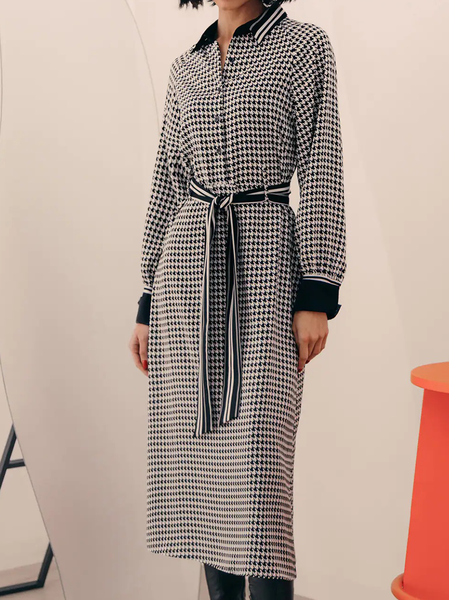 

Elegant Geometric Shirt Collar Dress, As picture, Maxi Dresses