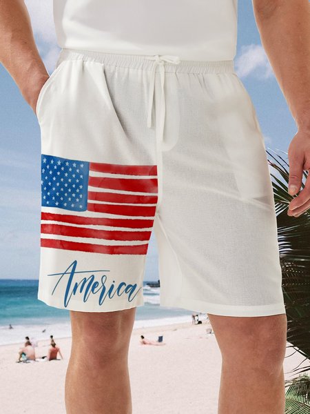 

American Flag Drawstring Bermuda Short, White, Men's shorts