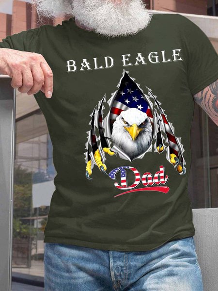 

Men’s Bald Eagle Dad Flag Regular Fit Casual Crew Neck T-Shirt, Army green, T-shirts