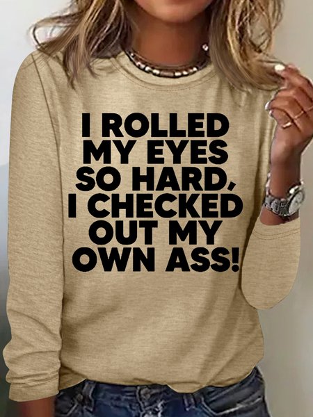 

Women's I Rolled My Eyes So Hard Humor Casual Top, Khaki, Long sleeves