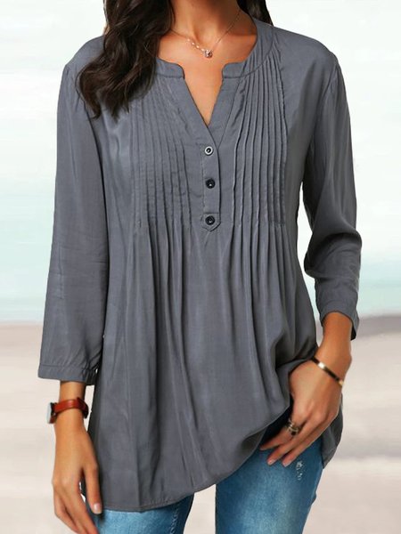 

Plain Casual V Neck Regular Fit Blouse, Gray, Shirts & Blouses