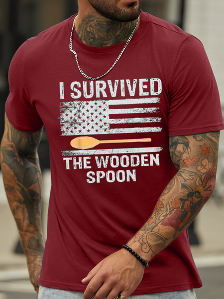Men's Funny Proud Spoon Survivor I Survived The Wooden Spoon Casual Loose T-Shirt, Red, T-shirts