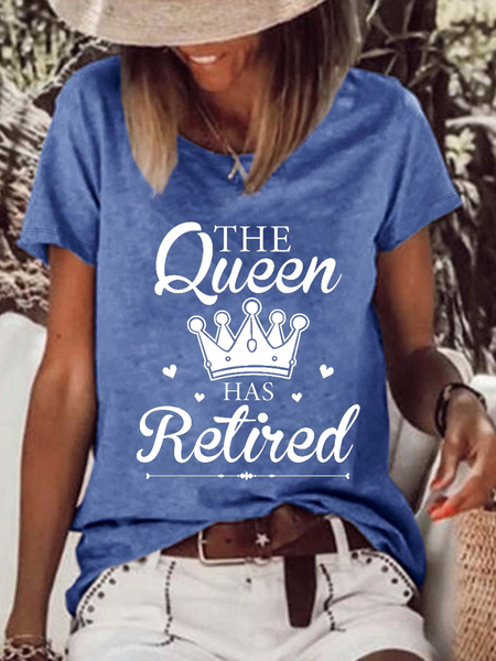 

Women’s The Queen Has Retired Casual Crew Neck T-Shirt, Blue, T-shirts