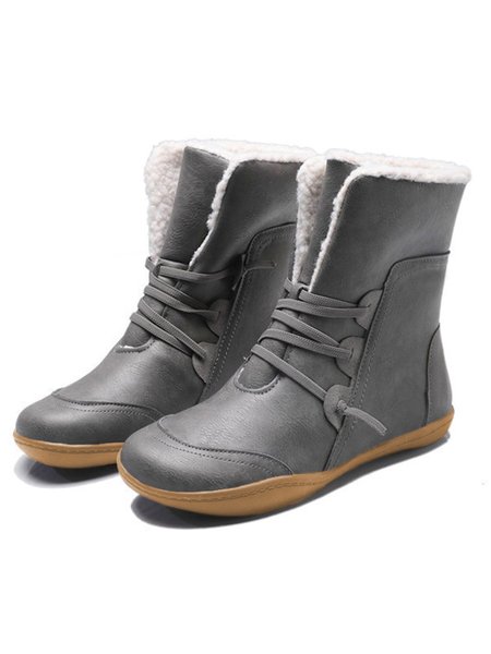 

Retro Cuffed Casual Round Toe Short Boots, Gray, Boots