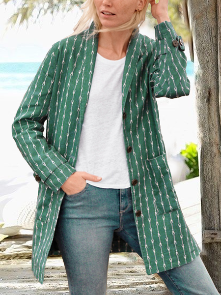 

Casual Geometric Buttoned Shawl Collar Blazer, Green, Blazers