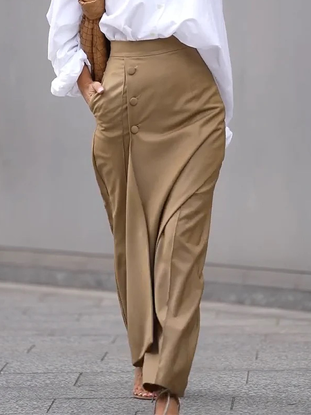 Plain Regular Fit Urban Fashion Long Pants, Khaki, Pants