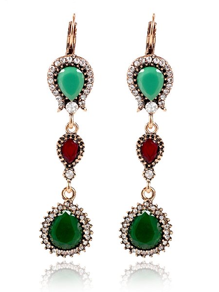 

Vintage Red Green Diamond Earrings Ethnic Jewelry, Earrings