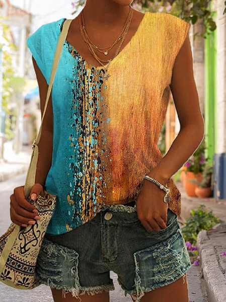 

Color Block Casual Regular Fit Top, Multicolor, Tops
