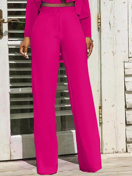 

Elegant Plain Regular Fit Fashion Long Pants, Rose red, Pants