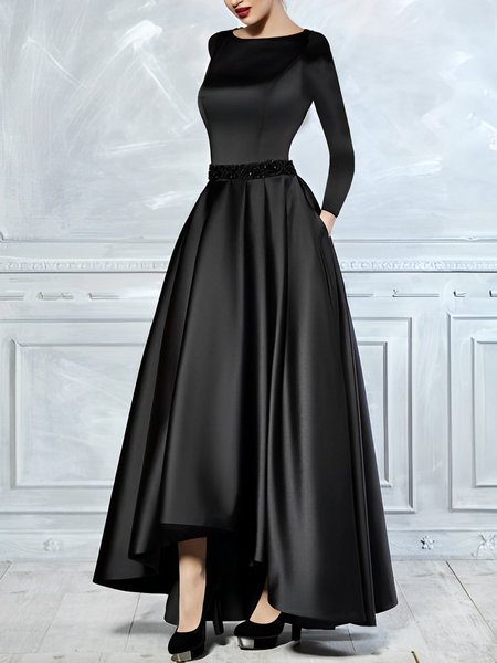 

Elegant Regular Fit Wedding Long sleeve Party Dress, Black, Maxi Dresses