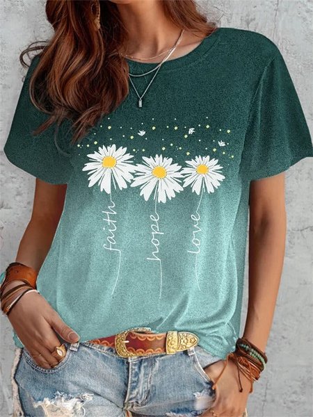 

Casual Loose Crew Neck Ombre T-Shirt, Multicolor, T-Shirts