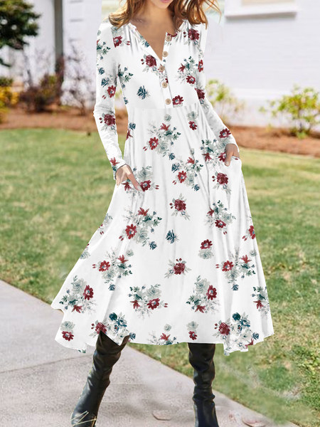 

Loose Knitted Vacation Half Open Collar Dress, White, Dresses