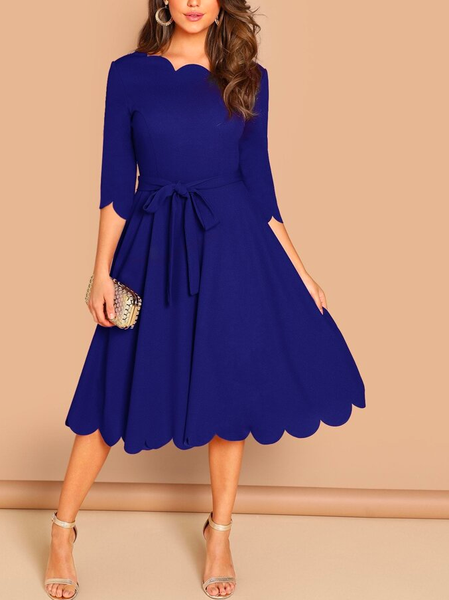 

Crew Neck Plain Urban Dress, Blue, Dresses