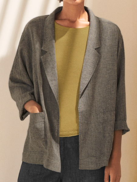 

Lapel Collar Plain Casual Loose Blazer, Gray-brown, Blazers