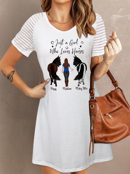 

Personalized Horse Gift For Horse Lovers Loose Dress, White, Dresses