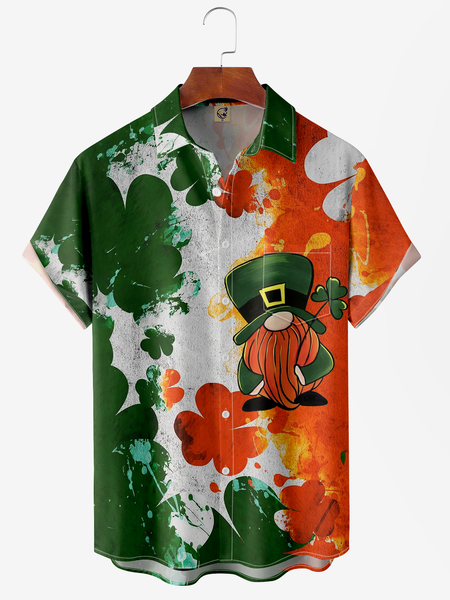 

St. Patrick's Day Chest Pocket Short Sleeve Casual Shirt, Green, Men Shirts