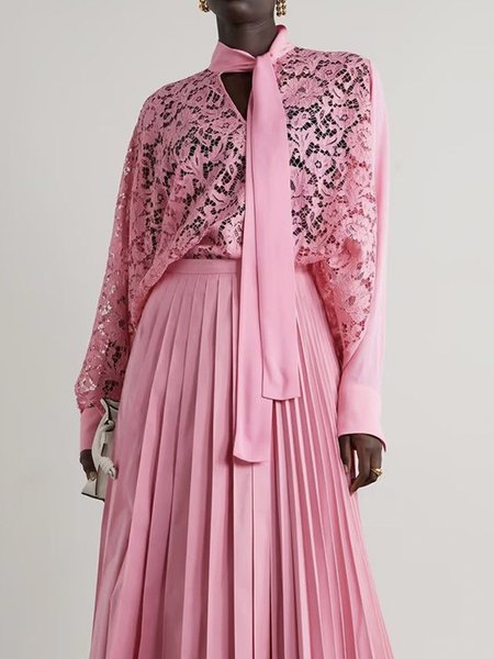 

Long sleeve Lace Others Elegant Blouse, Pink, Blouses and Shirts