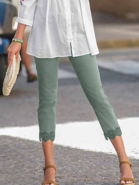 

Casual Plain Regular Fit Cotton-Blend Casual Pants, Lightgreen, Pants