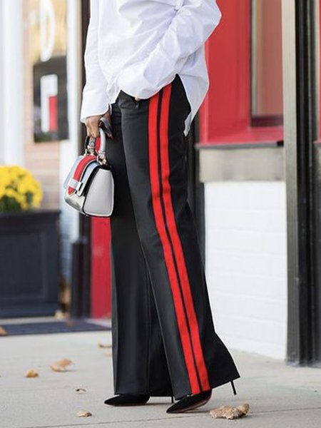 

Regular Fit Elegant Color Block Fashion Pants, Black, Pants