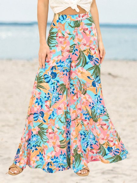 

Boho Loose Floral Casual Pants, Multicolor, Pants