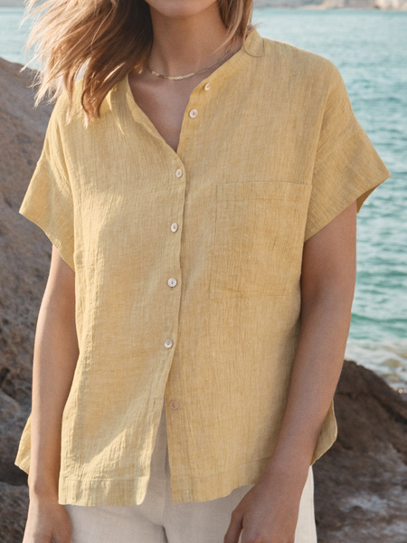 Casual Cotton-Blend Blouse, Yellow, Shirts & Blouses