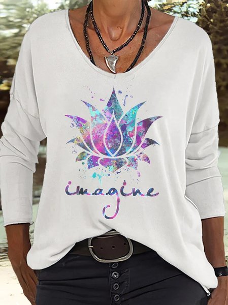 

V Neck Regular Fit Casual Text Letters T-Shirt, White, T-Shirts